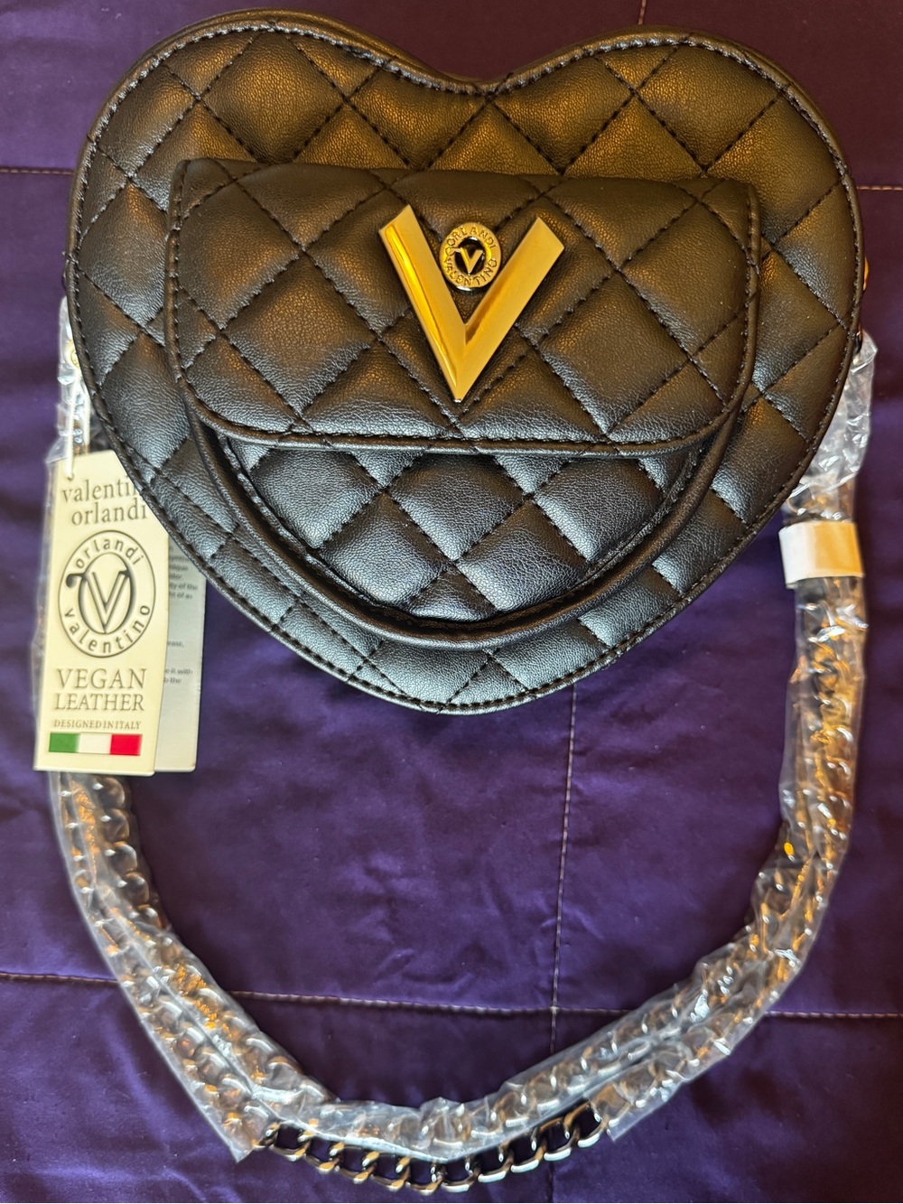 Valentino Orlandi Black Quilted Heart Crossbody NWT